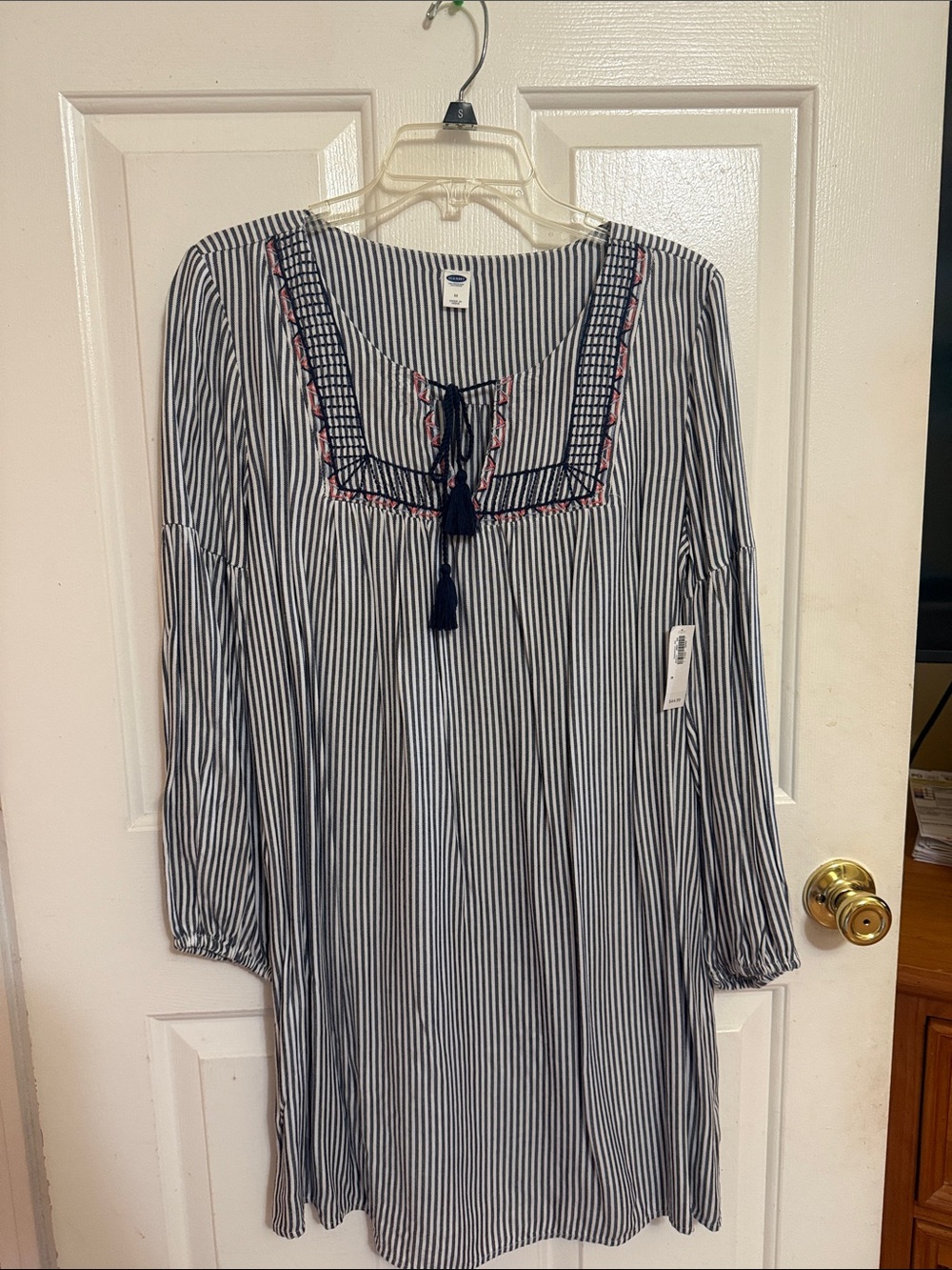 Old Navy Navy and White Striped Tassel Peasant Dress